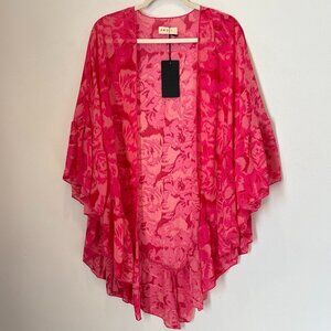 Amoli Floral Ruffle Open Front Romantic Sheer Kimono Size Large NEW NWT* f82